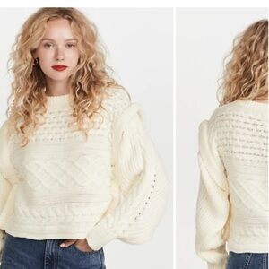 Line & Dot Mckenzie Balloon Sleeve Sweater ivory cream size small